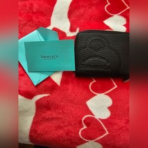 Tiffany & Co. Black Pebbled Leather Zip Wallet with Tiffany Blue Card